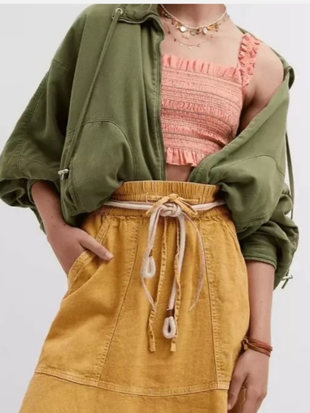 Pilcro Mustard Drawstring A-Line Mini Skirt